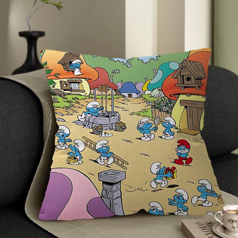 Cartoon Cute S-Smurfs Personalized Pillow Cover Kids Bedroom Wild Party Decor Pillowcase Kid Birthday Shower Gift