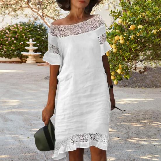 Damen Sommerkleid Puffärmel Ausschnitt Atmungsaktiv Schulterfrei U-Boot-Ausschnitt Aufmachung Blume