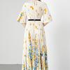 Summer Women Vintage Print Flower Loose Maxi Party Dresses with Belt