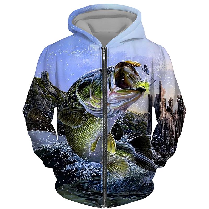 Satın alın Fashion Zipper Hoodie 3D Printed Fishing Pattern Men Women