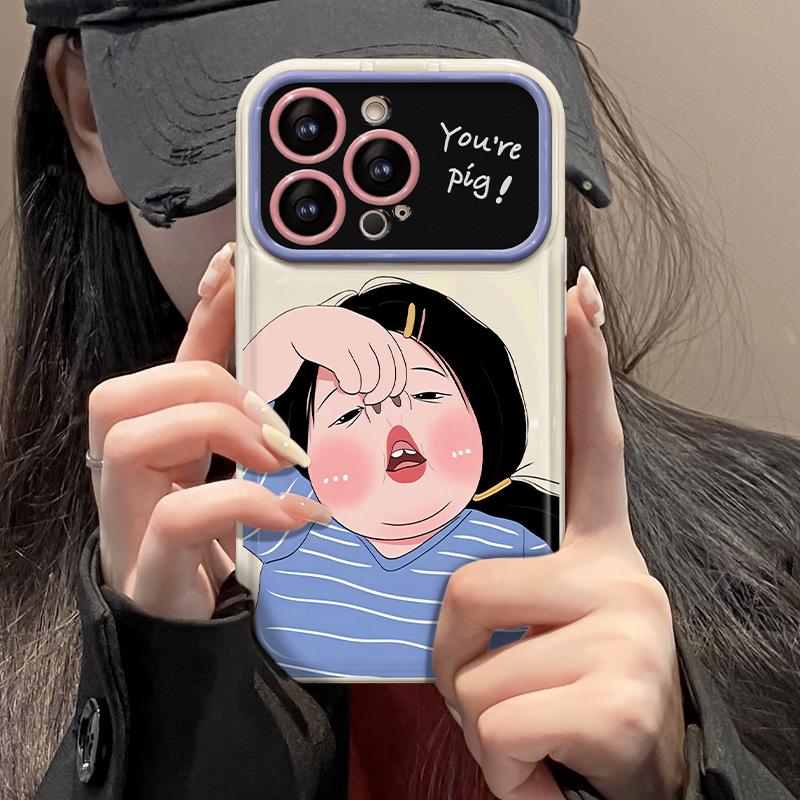 Compatible with iPhone 15 Phone Case, iPhone 13 Chubby Girl, Lanyard, 14 Pro Max Flip Mirror 11/12