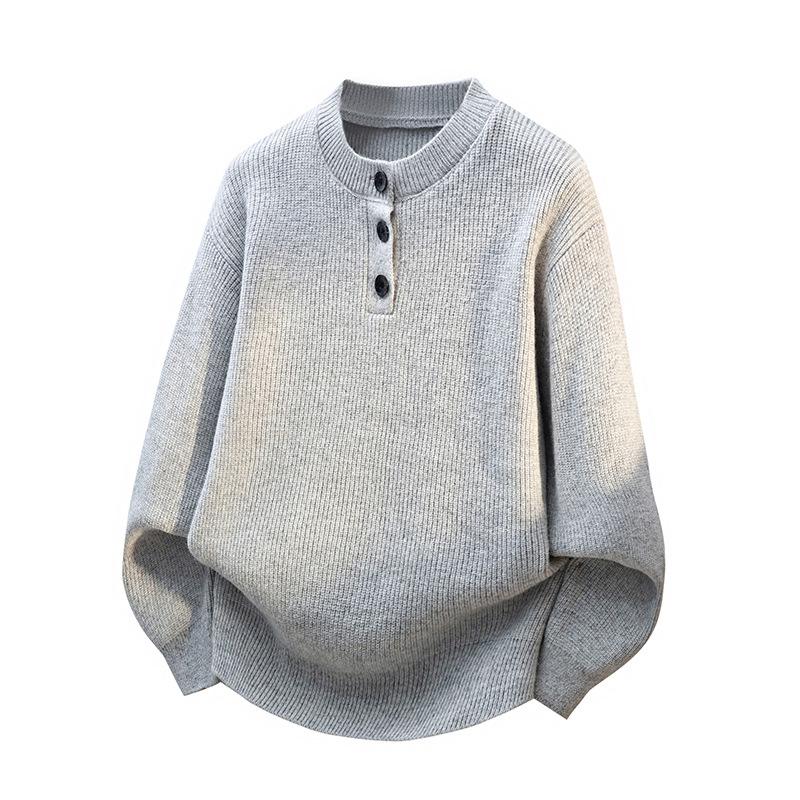 Cleanfit Men s Gray Henley Sweater - Soft, Cozy Knitwear for Autumn/Winter Medium