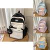 Fashion Color Blocked Cat Ear Design Student Backpack With Pendant And Badge For Middle School Girls