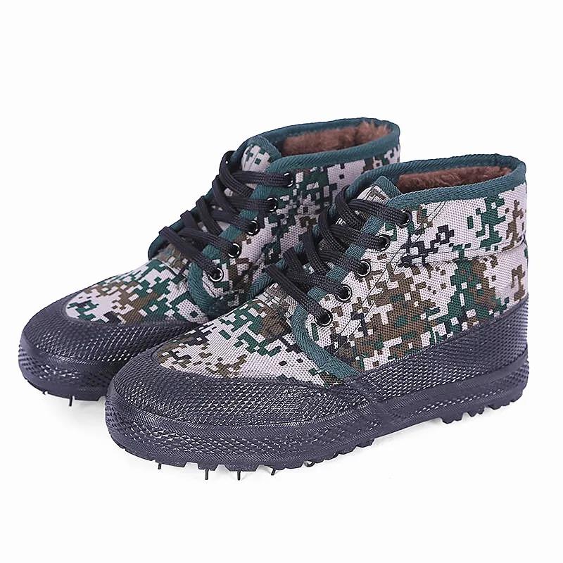 Herrenschuhe aus Plüschbaumwolle mit hohem Schaft und Gummisohle, Winterschuhe, Camouflage-Schuhe, kältebeständige Arbeitsschuhe