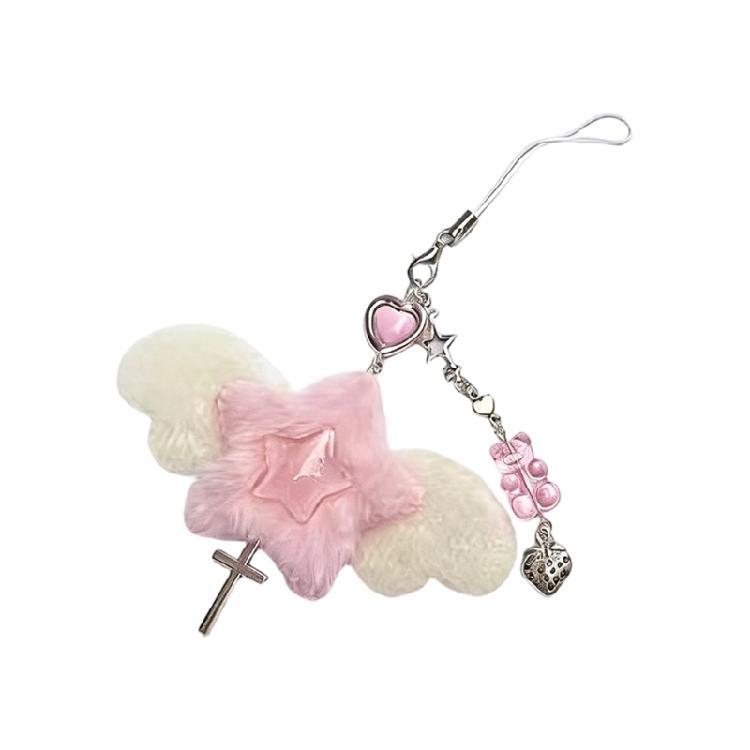 

Lovely Plush Star And Strawberry Keychain Ornament Blue Pink Color Backpack Hanging Charm Great For Gift Giving розовый