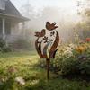 Yousheng Bird Wildflower Metal Garden Stake Decoration Weather-proof Outdoor Yard Lawn Patio Pathway Rusty Iron Floral Bird Stake Ornament