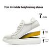 Fashion New Men's Designer White Genuine Leather Invisible Platform Height Increasing Shoes Male Causal Flats Moccasins Walking Sneakers