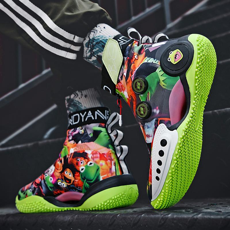 Basketball shoes high top zipper graffiti wear real combat student net surface breathable cement star sports men's shoes