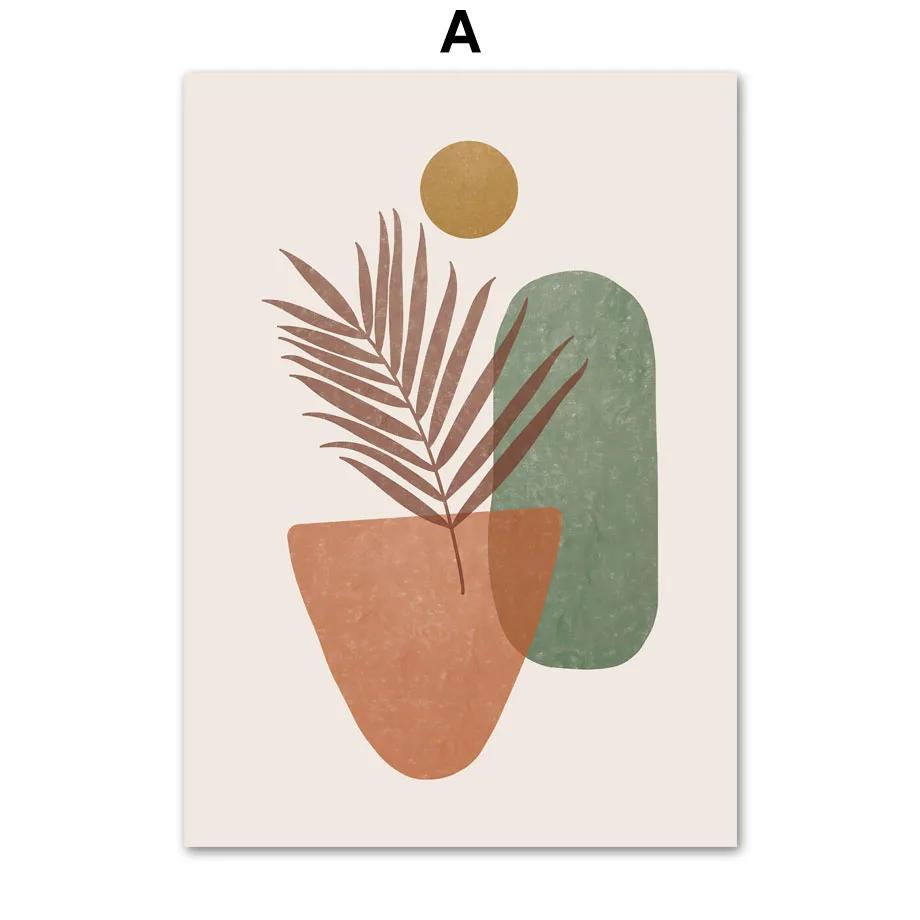 

Солнце Листья Луна Геометрия Абстрактный Пейзаж Постеры Принты Холст Живопись Галерея Настенное Искусство Картины Для Декора Гостиной 8X12inch 20x30cm