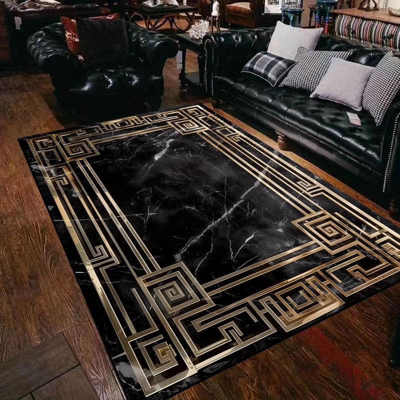 Leichter Luxus Schwarz Gold Teppich Wohnzimmer Marmor Dekoration Sofa Couchtisch Bereichsteppiche Zuhause Schlafzimmer Rutschfest Büro Fußmatten