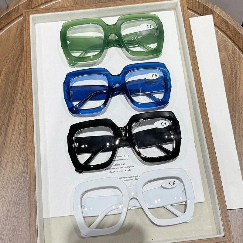 Thick Large Frame Presbyopia Glasses Men's and Women's Stylish Square-Frame Blue Light-Blocking Glasses with Plus Diopters