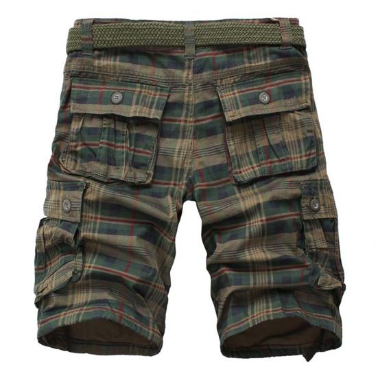 Pantaloncini da uomo a quadri vita media lunghezza al ginocchio multi tasche cerniera bottone