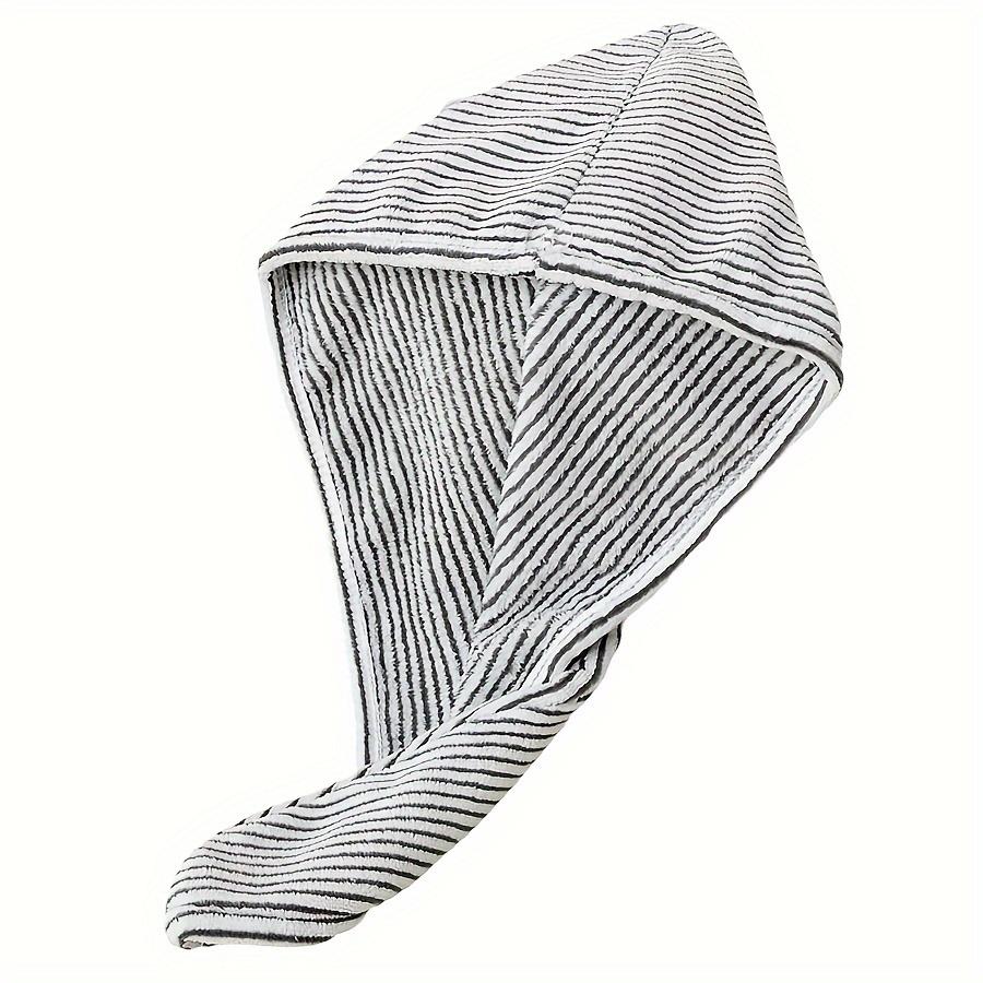 1pc Black White Striped Bath Cap High Absorbency Soft Quick-Dry Hair Towel Headscarf Blend