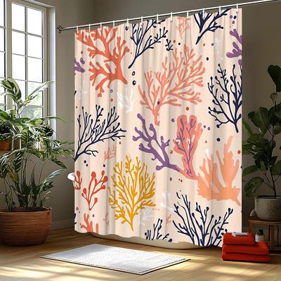 1 Stück Skuriler Korallenalgen-Duschvorhang - Lebendiges Unterwasser-Design, Polyester, Leicht zu reinigen