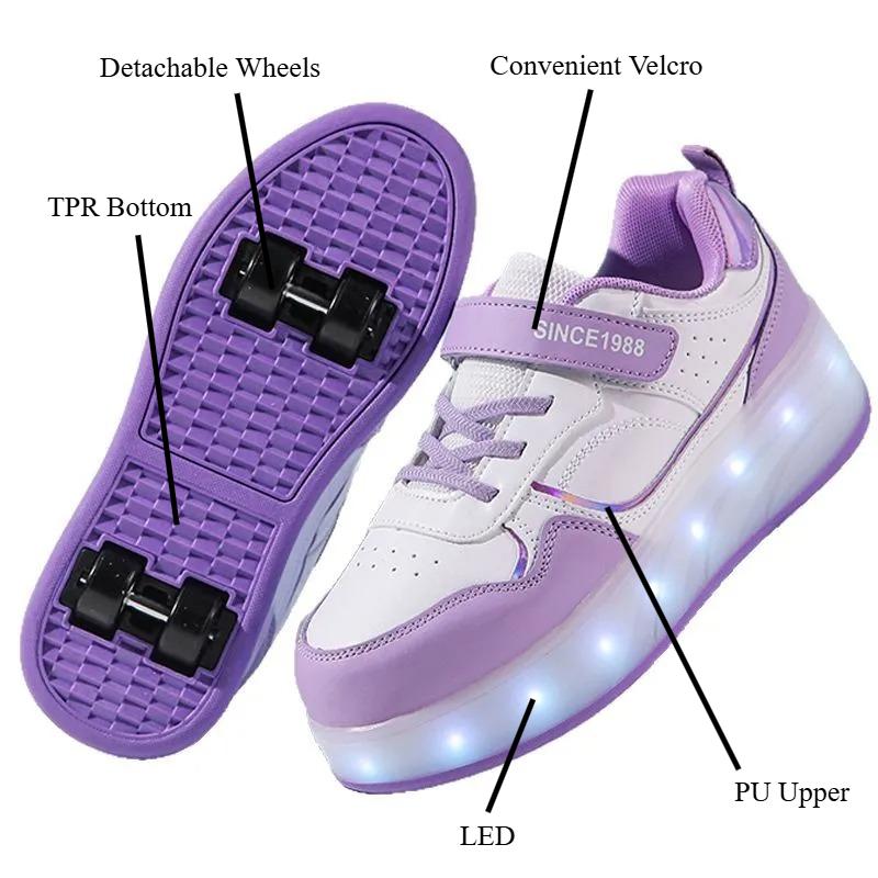 4 Wheels Sneakers Rollers for Children Roller Skate Shoes with Wheels 2-in-1 Removable Roller Skating Shoes for Skating Parkour