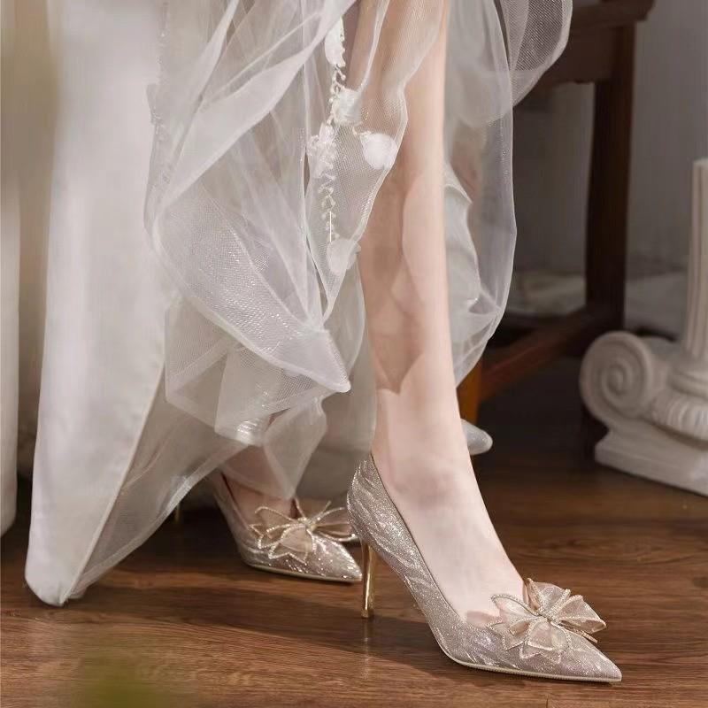 Women's Pumps Luxury Crystal Wedding Bridal Shoes Rhinestone High Heels Sexy Pointed Toe Crystal Banquet Shoes for Women