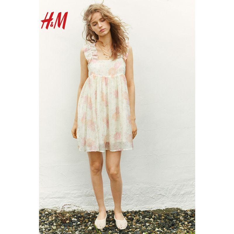 

HM Women s Clothing Dress 2025 Summer New Arrival Fashion Pleated Shoulder Strap Dress 1291755