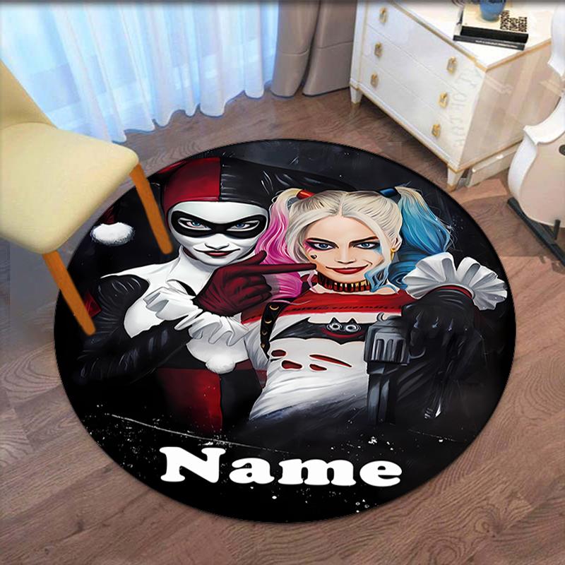 Custom Name Harley Quinn Printed Round Rug Carpet Chair Rug Area Rug Entryway Doormats,for Office Chair Living Room Bedroom Kitchen Room.