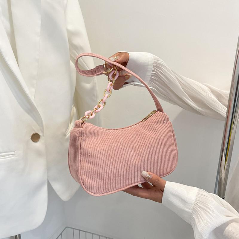Vintage Corduroy Women Handbags Underarm Bag Casual Shoulder Bags Solid Color Zipper Female