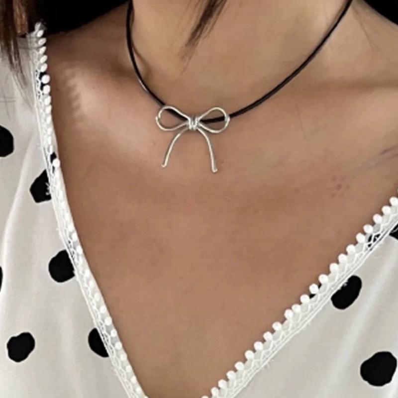 Bowknot Pendant Sweater Necklace Charm Women Girl Choker Summer Fashion Simple Geometric Clavicle Chain Party Jewelry