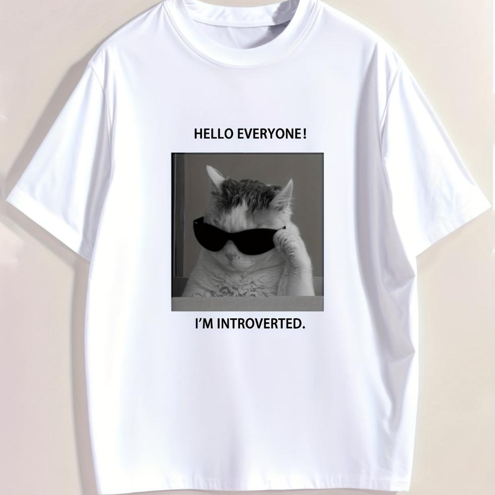 Women's Casual Cat Pattern T-shirt Breathable and Fashionable Round Neck Short Sleeved Summer Outdoor Activity Top T-shirt