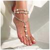 Bohemian Pearl Anklet With Toe Ring Beach Wedding Beaded Barefoot Sandals Boho Ankle Bracelet Gift For Women And Girls