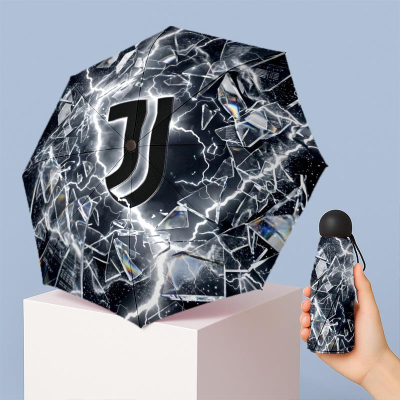 Ombrello Pieghevole Compatto Antivento Impermeabile Leggero con Stampa Pattern Juventus FC, Mini 5 Pieghe, 8 Stecche, Portatile