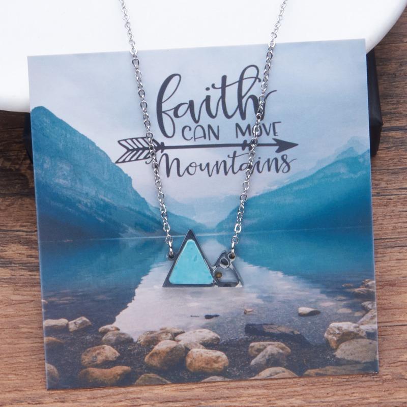 Minimalist Simple Faith Stainless Steel Turquoise Mustard Seed Pendant Necklace