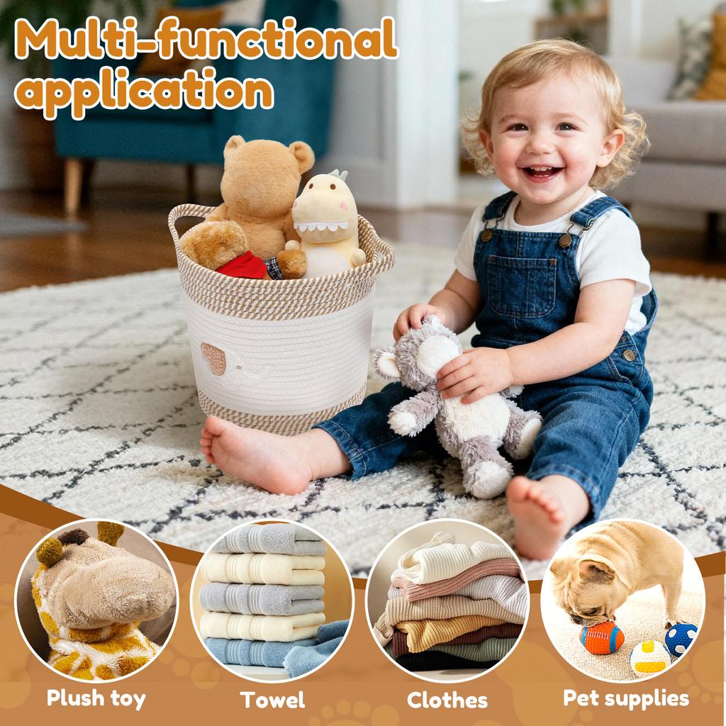 Storage Basket Cotton Corded Rope Multipurpose Sundries Toy Organizer Foldable Household Gift Laundry Basket
