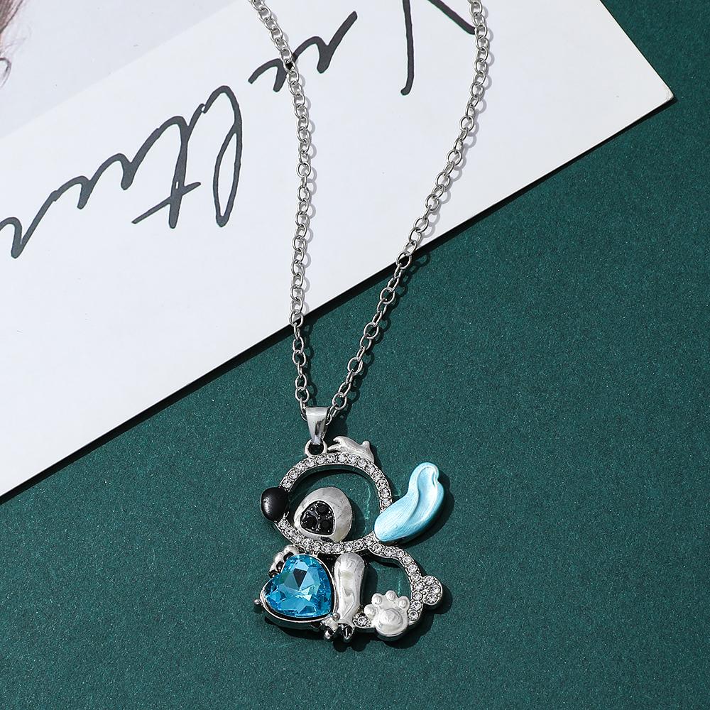 Cute Stitch Cartoon Pendant Necklace Jewelry Personality Sweater Chain with Filled Rhinestones for Women Gift