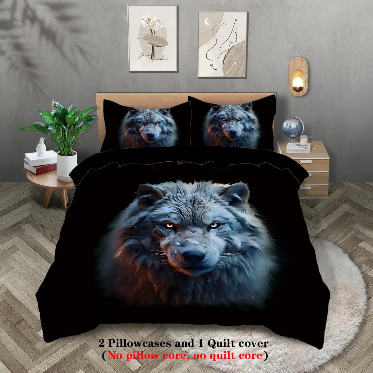 

3-piece set, wolf pattern printed bedding set, queen, king, double bed, for bedroom, guestroom, hotel, home decoration EU Twin(135x200cm)
