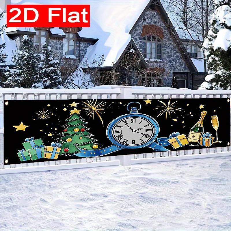 Merry Christmas & Happy New Year Banner, Polyester Outdoor Garden Porch Fence Wall Holiday Decoration
