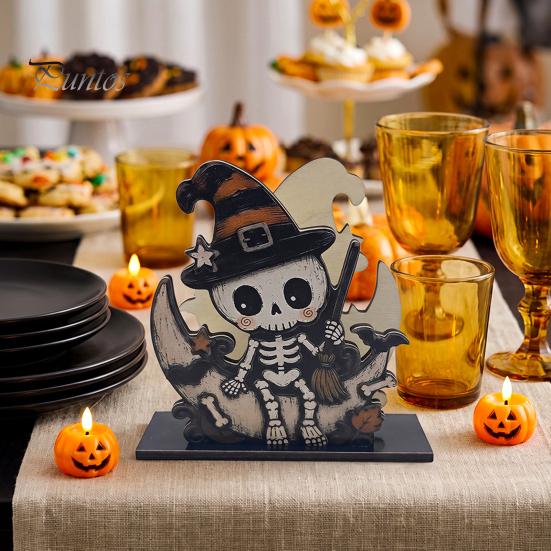 Vertical Napkin Holder Halloween Wood Holder, Rustic Ghost Skeleton Owl Pumpkin Dispenser, Unique Tabletop Display Vintage Standing Tissue for Kitchen