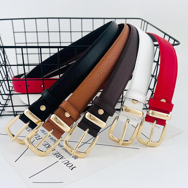 Womens Pu Modern Leather Belt With Gold Metal Pin For Office Casual Daily