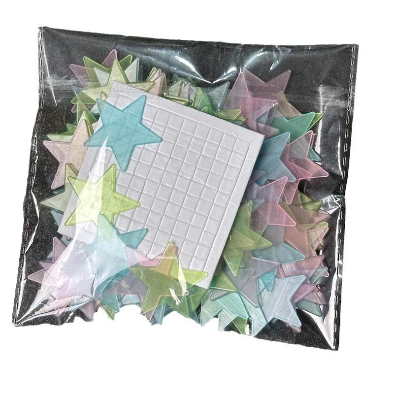 100-Piece 2-3cm Fluorescent 3D Star Wall & Refrigerator Glow Stickers