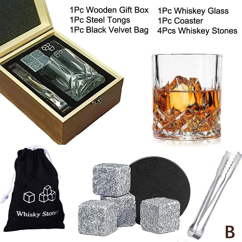 Father'S Day Gift For Men Whiskey Stones Set 8 Pcs Granite Ice Cubes+ 2 Pcs Cups For Whisky In Wooden Bottle Box Present For Dad