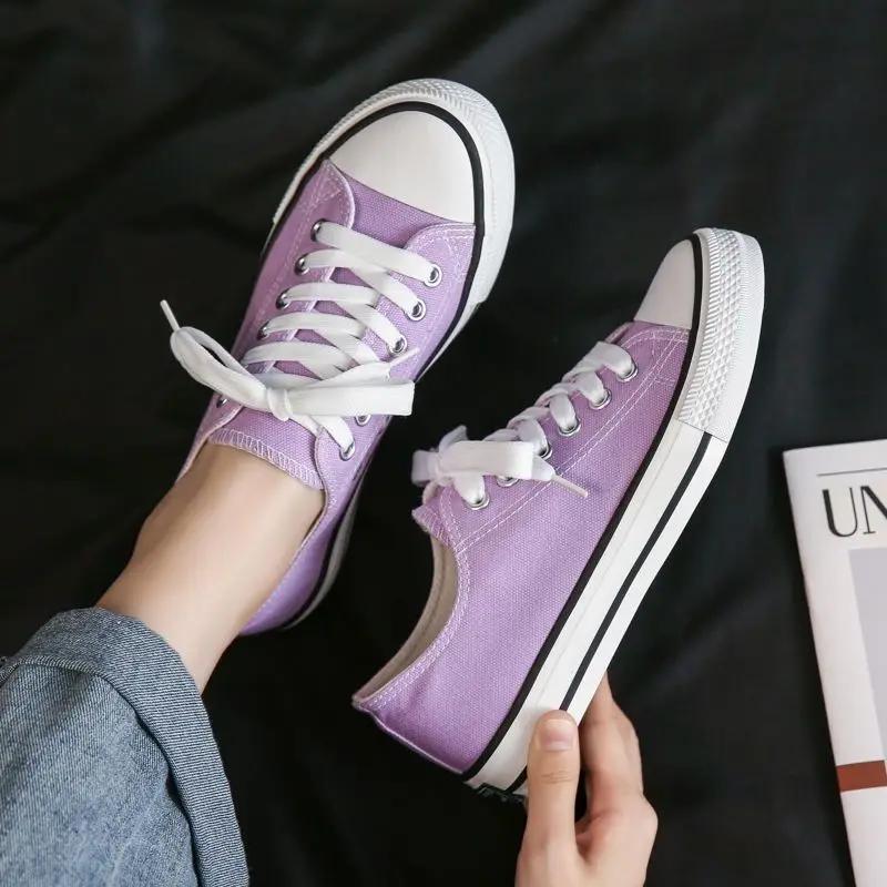Shoes For Women Low-Top Vulcanized Canvas Platform Sneakers Black Flats Tennis Female Classic Student Small Couples Skateboard
