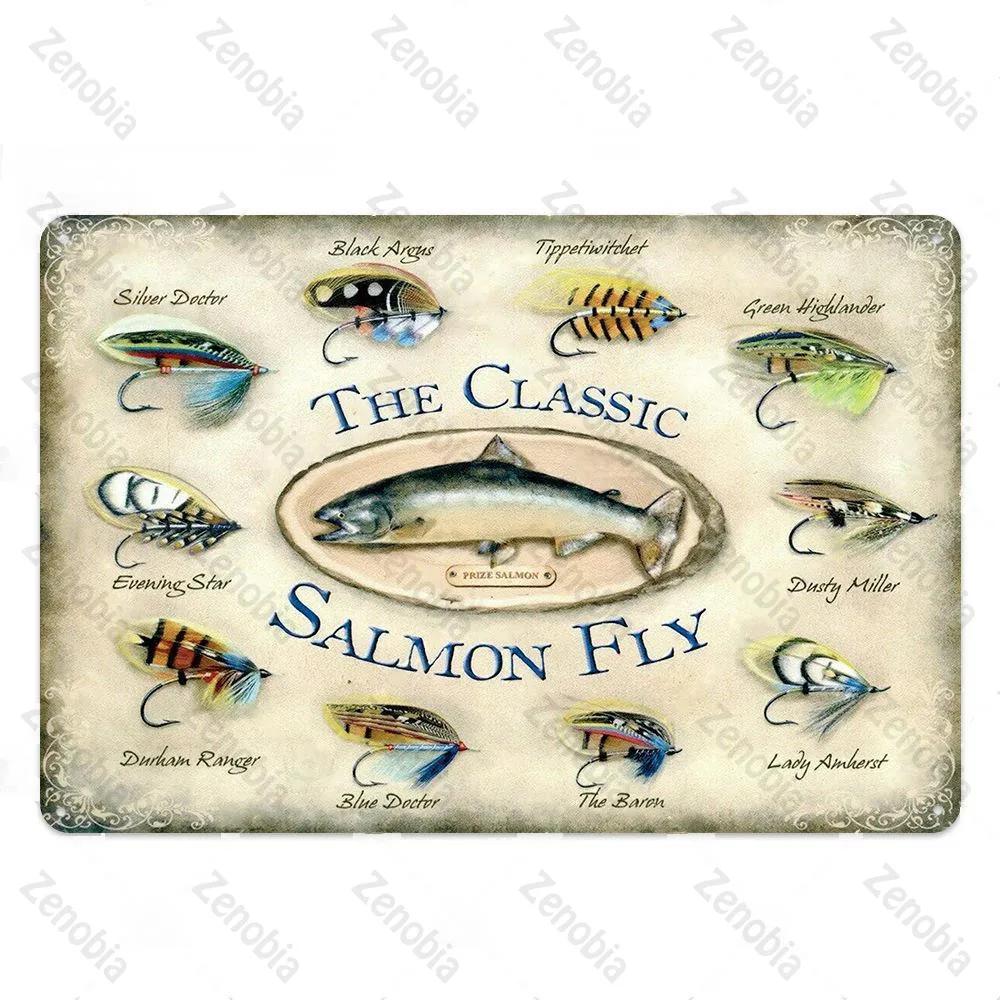 Fishing Decor Vintage Tin Sign Retro Metal Sign Wall Decor for Lake House Cabin Fishing Gift Metal Plate