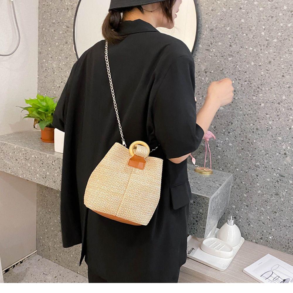 

Purses Straw Crossbody Bag Bucket Bag Messenger Bag Casual Handbag Women бежевий