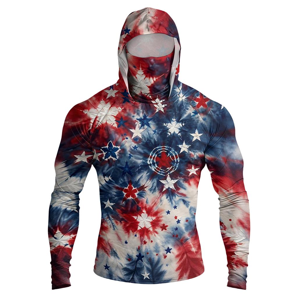 Men's Casual Raglan Sleeve Hooded Long Sleeve Sun Protection Shirt with Graphic Print for Outdoor Sports and Activities