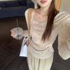 Polyester Dot Pattern Off Shoulder Tiefront T Shirt For Women Fall