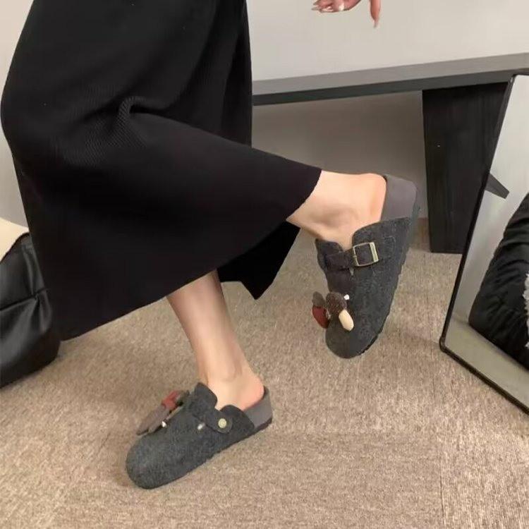 Mori woolen rivets rhinestone platform Birkenstocks women's new retro baotou half slippers women's outer slippers