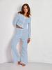 European Fashion Long Sleeve Jacquard Pajama Set with Hollow Design - Sexy Slim Fit Long Pants Home Wear