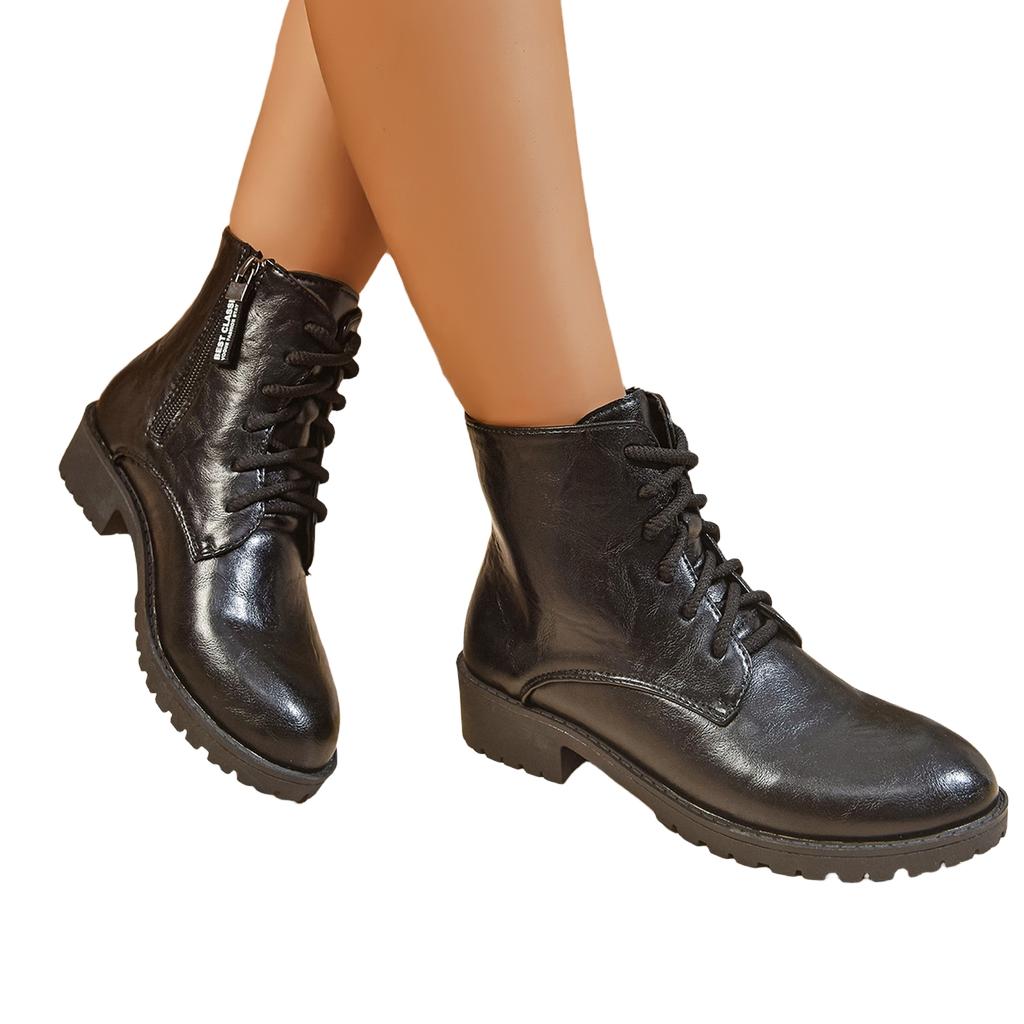 Women's Round Toe Heel Booties with Mid Block Heel for Fall and Winter