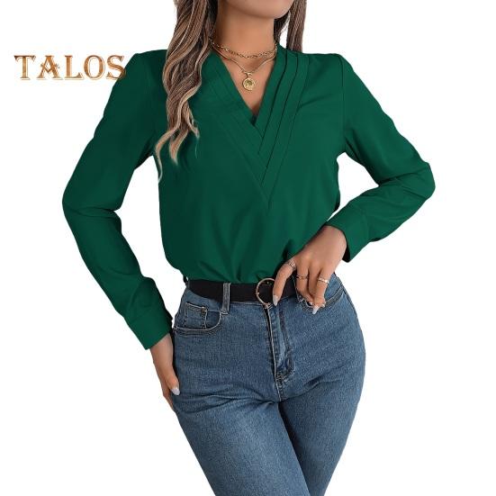 Dámské topy s vrstvami, výstřihem do V a dlouhým rukávem, jednobarevné, volný střih, ležérní topy, prodyšné, pro každodenní nošení