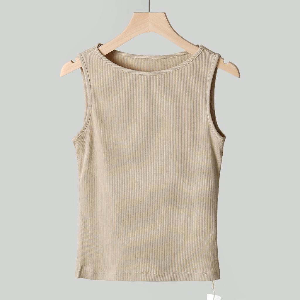 Spring and summer I-shaped pure cotton vest women's one-word neck hanging neck thin inner threaded sleeveless bottoming shirt suspender top