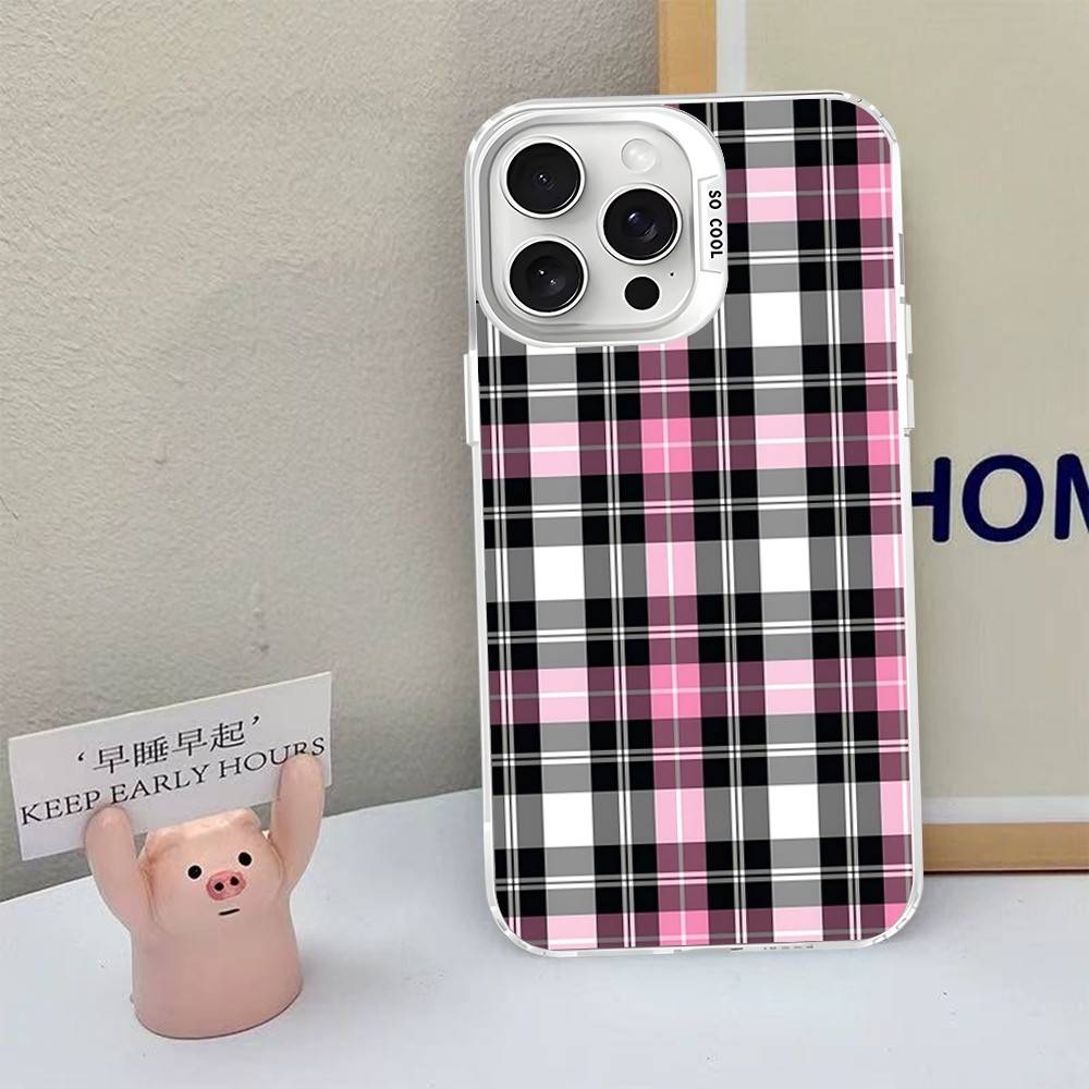 Simple Chic Lattice Pattern Phone Case For iPhone 17 16 15 14 13 12 11 Pro MAX Matte Shockproof Back Anti Fall Matte Cover