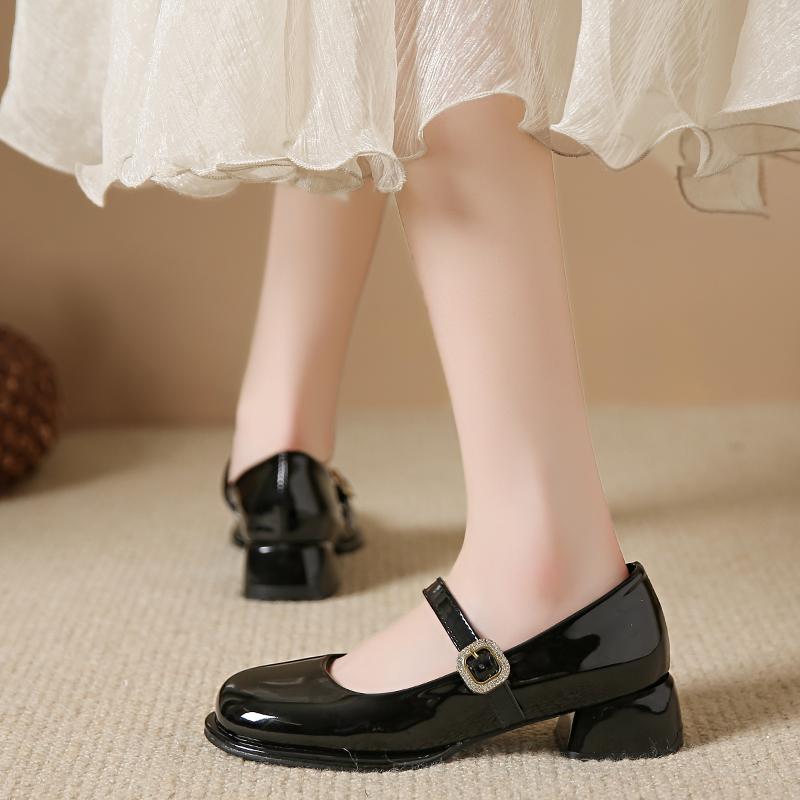 Women Pumps 2025 New Mary Jane Shoes for Women Big Size Belt Buckle Small Leather Shoes for Women Thick Heels High Heels Shoes
