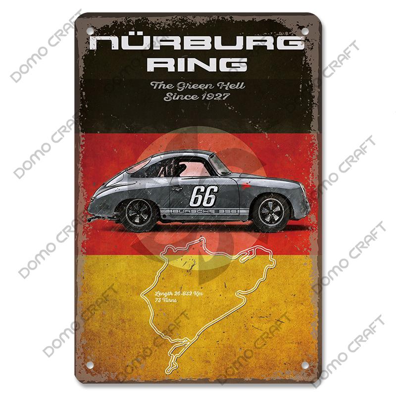 Racing Car Plaque Metal Tin Signs F1 Racetrack Vintage Metal Poster Wall Art Decor for Garage Racing Club Home