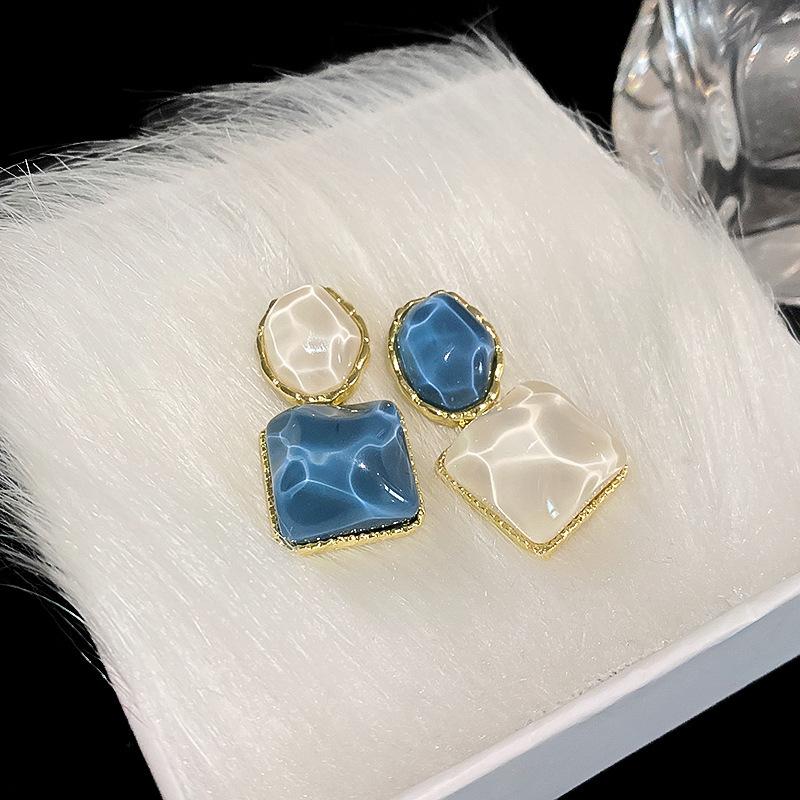 Sparkling Resin Irregular Square Stud Earrings Korean Personality Earrings Sweet Small Fresh Earrings
